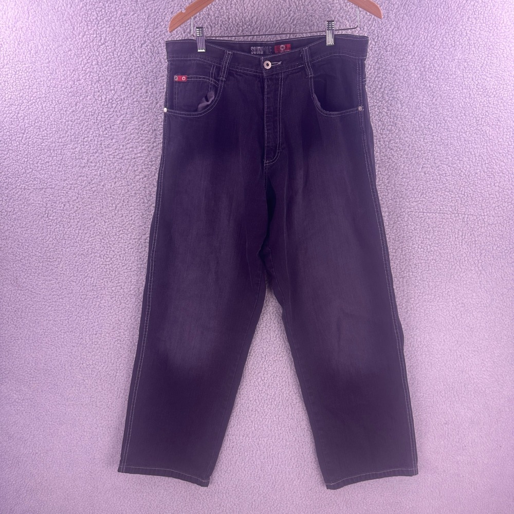 Southpole Mens Baggy Jeans Black Dark Wash Red Tab Y2K Streetwear 34x30
